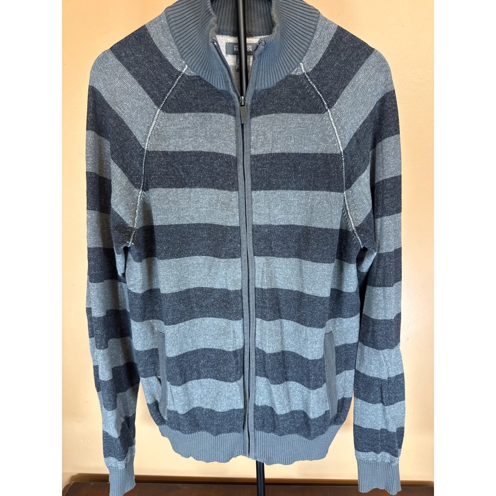 Kenneth‎ Cole Reaction Mens Grey Striped Full Zip Cardigan Sweater Mock Neck L
